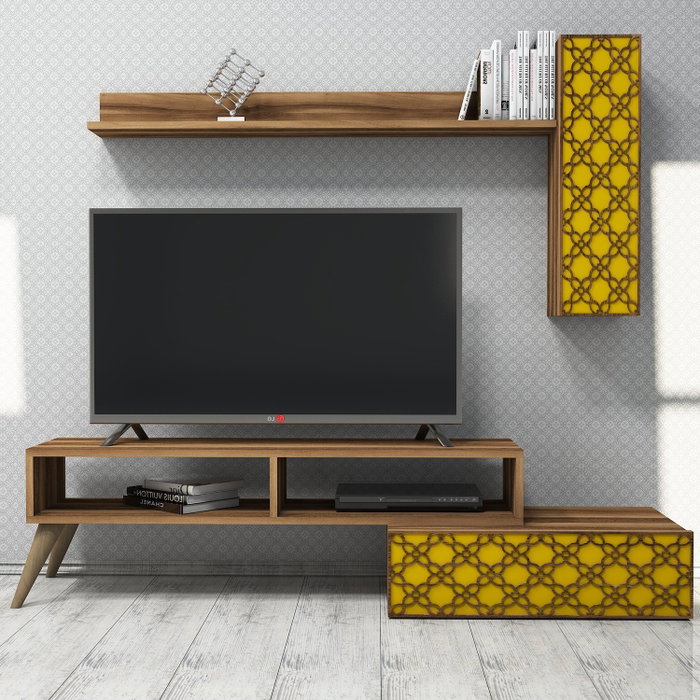 Hanah Home Mueble para la televisión Planet - Nogal, Amarillo